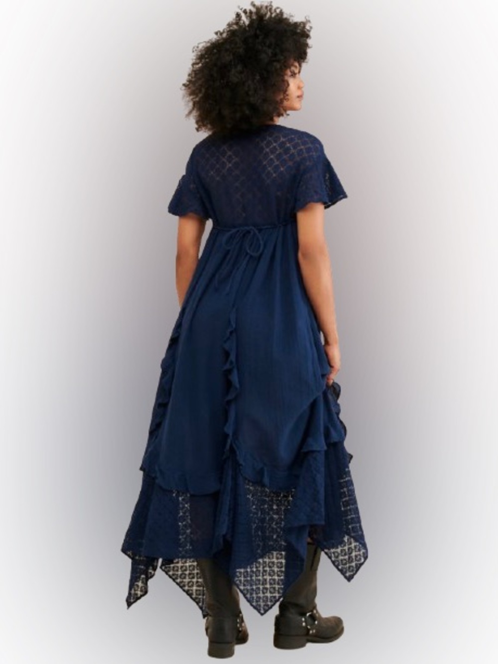 Free People Free-ist Bring the Romance Maxi Dress Sz M Navy Boho Lace Romantic - Picture 10 of 16